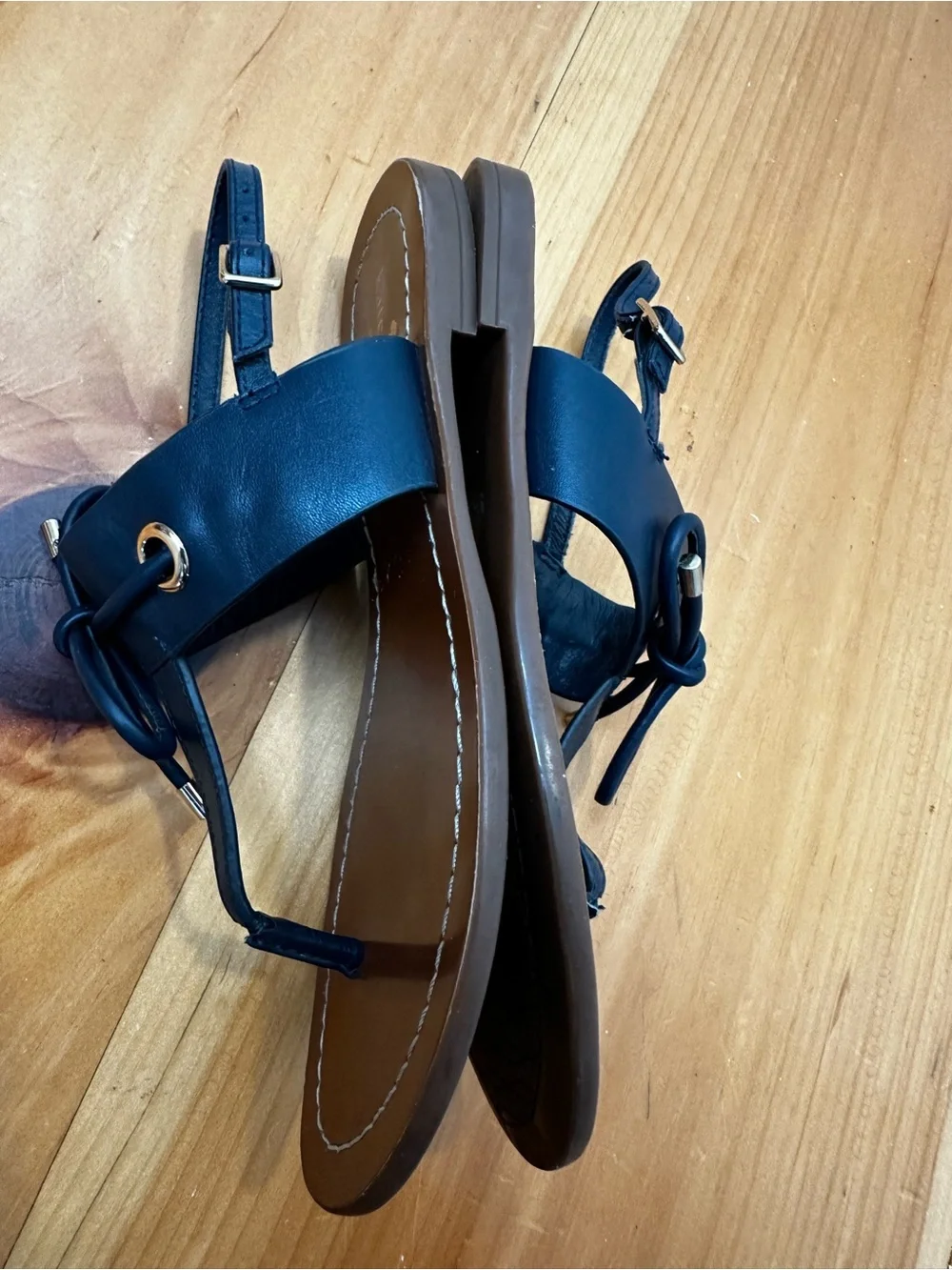 Kate Spade  Navy Tie-Front Leatherette Thong Sandals